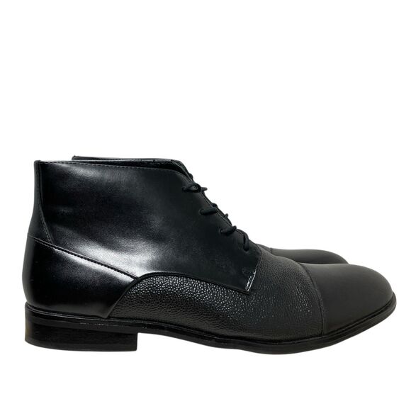 Alfani Mens‎ 9.5 Cap Toe Leather Ankle Boots Black Textured Dress Lace Up READ* main image 13